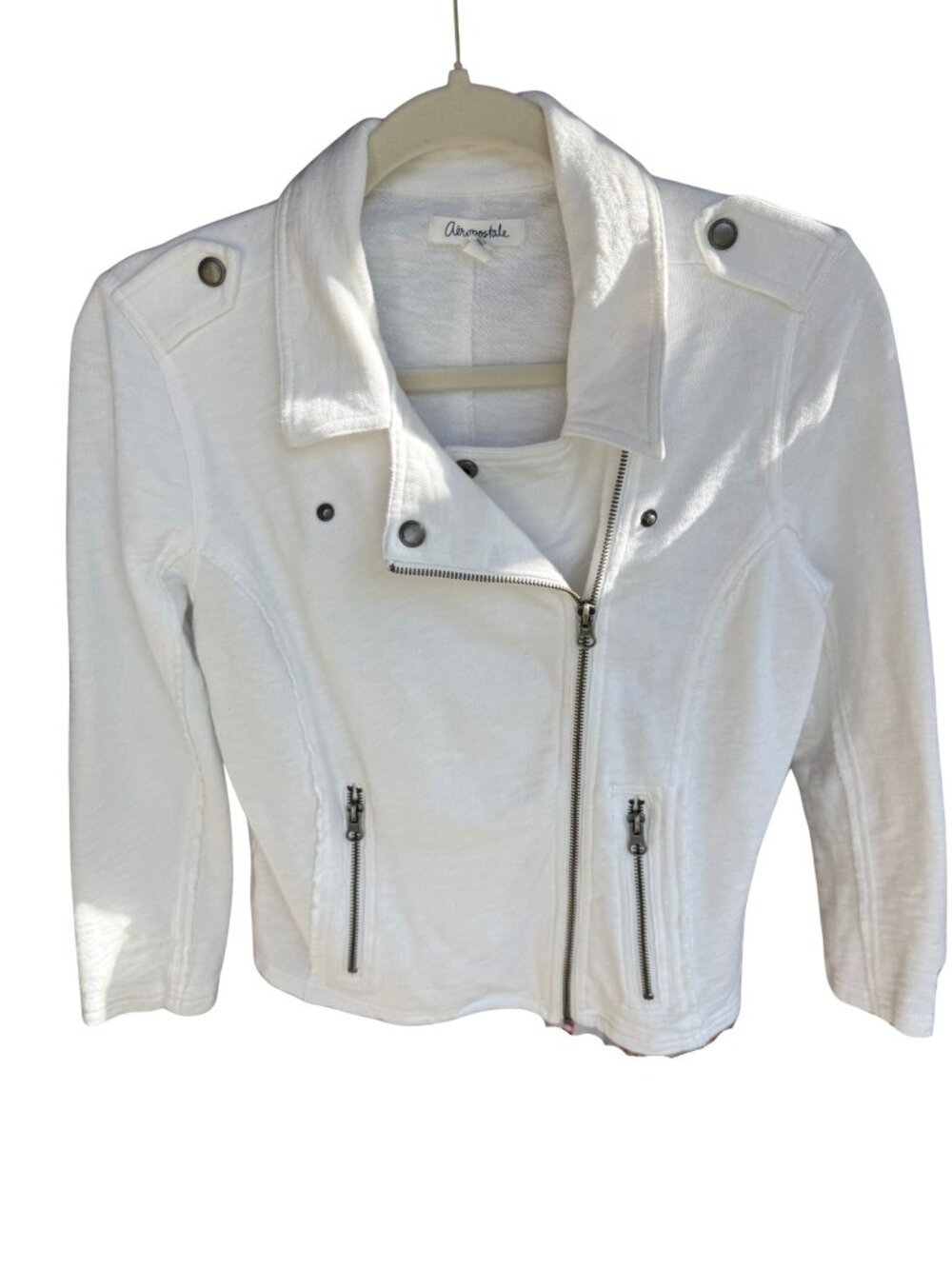 Aeropostale White Moto Sweatshirt Jacket 🤍 Size M - Picture 4 of 6